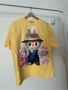 FLOWER Korea Graphic T-Shirt Yellow Bunny Character Tee Made in Korea Oversized